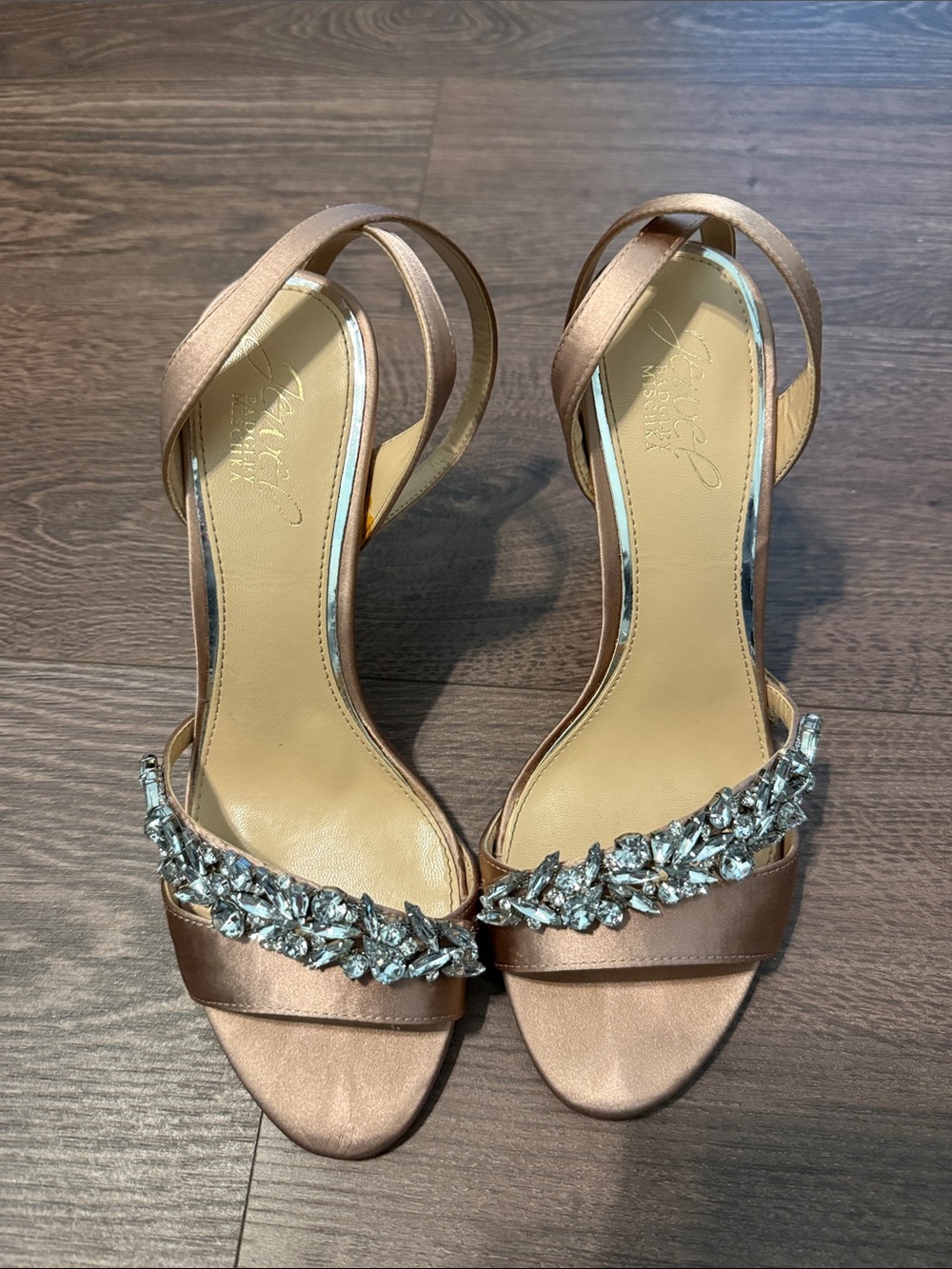 Badgley Mischka Blush Satin Crystal Embellished Heels